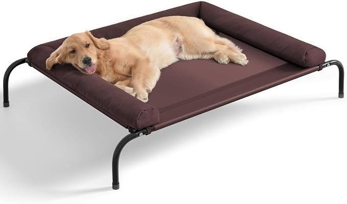 Cooling Elevated Dog Bed for Large Dogs, Outdoor Raised Dog Bed Dog Cot Bed | Portable,with Breathable Mesh, Chew Proof Pet Cots with Removable and Waterproof Bolster
