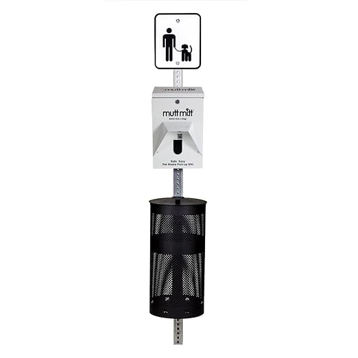 Mutt Mitt® Aluminum Dog Waste Station - Gloss White/Black | 2-Ply | Complete aluminum station with 400 header bags, 25 liners, 12-gal can, locking dispenser, post & hardware included