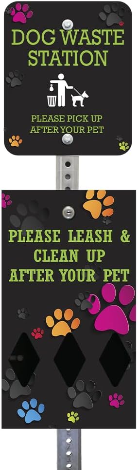 Zero Waste USA - DISPENSE-ART™ Mini Dog Waste Station - Colorful Paws | UV-printed aluminum bag station with 400 bags, 25% larger dispenser, installs beside existing trash cans, 10-year warranty