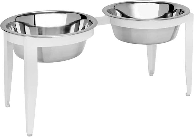 Vision Elevated Double Diner - 10" White - Metal Dog Bowl Stand for Large and XL Dogs, Raised Feeder Station, Wrought Iron, Outdoor/Indoor Pet Bowl, Best for Tall Dogs, Dog Feeding Station
