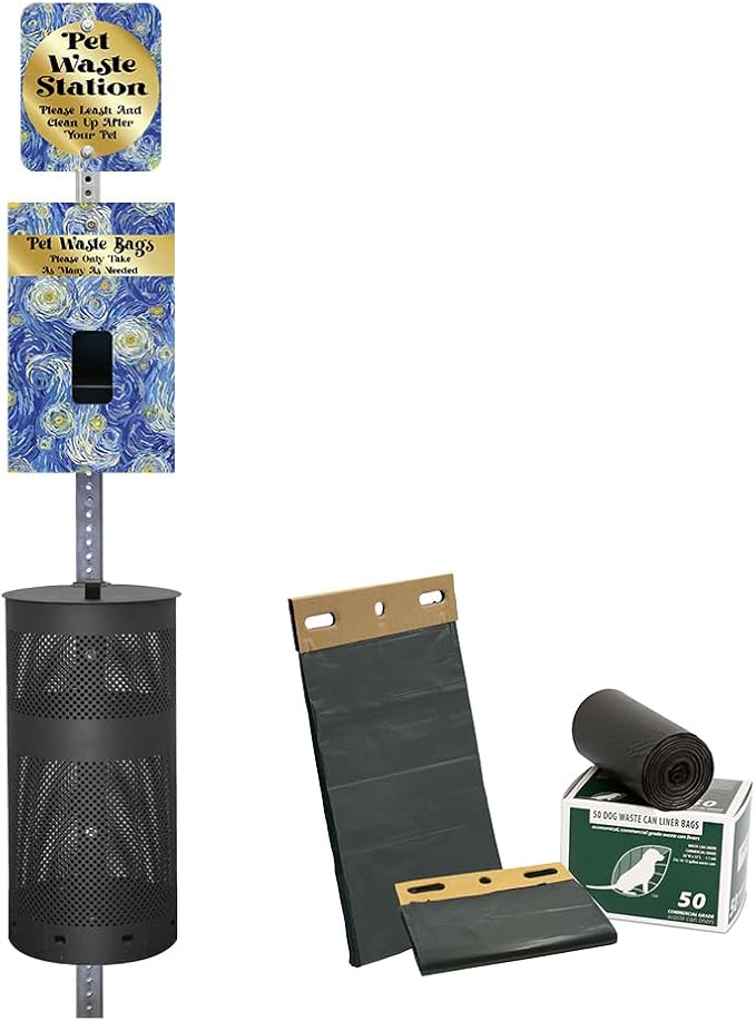 ZERO WASTE USA - Aluminum Dog Waste Station - Starry Night | Matte Black | DISPENSE-ART™ UV printed aluminum station with MittN™ mitten bags, 25% more dispenser storage, commercial outdoor design