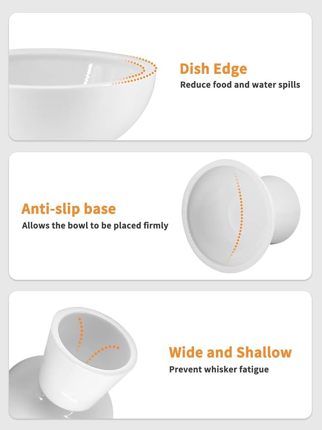LoeJan Elevated Food and Water Bowls Set, Extra Wide and Raised Ceramic Feeder, Anti-Vomit Whisker-Free Pressure Cat Feeding Bowl for Kittens Adult Cats Small Dogs (White, Food Bowl)
