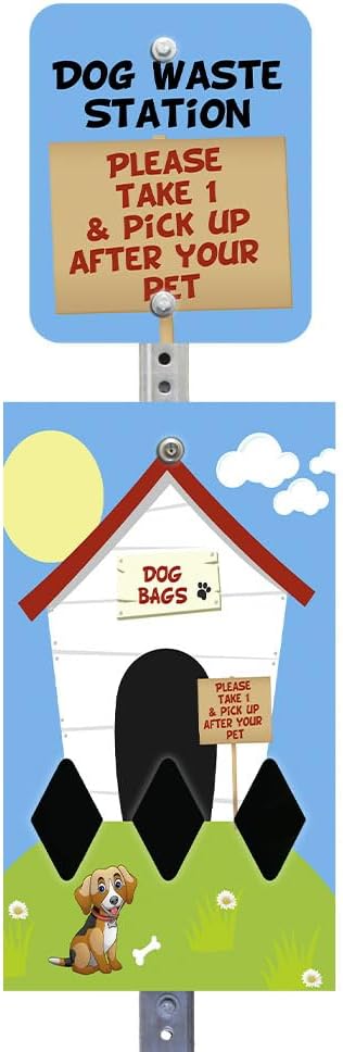 Zero Waste USA - DISPENSE-ART™ Mini Dog Waste Station - Dog House | UV-printed aluminum bag station with 400 bags, 25% larger dispenser, installs beside existing trash cans, 10-year warranty