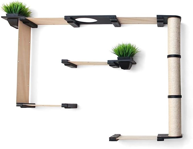 CatastrophiCreations Mini Garden - Multiple-Level Cat Hammock & Climbing Activity Center - Wall-Mounted Cat Tree Shelves, Onyx Bamboo/Natural Canvas, MGD11ONNT