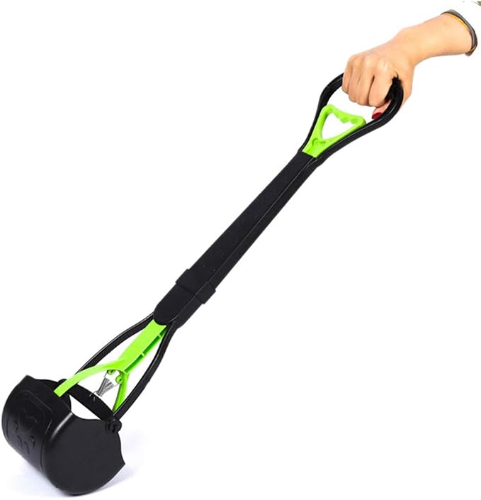 tegongse Spring Long Handle Pet Poop Scooper, Portable Dog Poop Scoop Waste Picker Cleaner, Handheld Scooper with 1 Roll Decomposable Bags