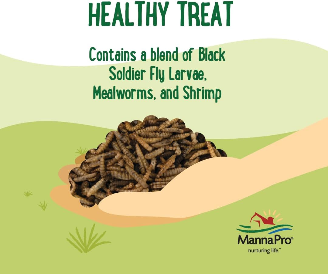 Manna Pro Farmhouse Favorites Critter Combo Crunch Poultry Treat - Protein Poultry Treat - Encourages Natural Foraging Behavior - 100% Natural Blend of Soldier Fly Larvae, Mealworms & Shrimp - 2lb Bag