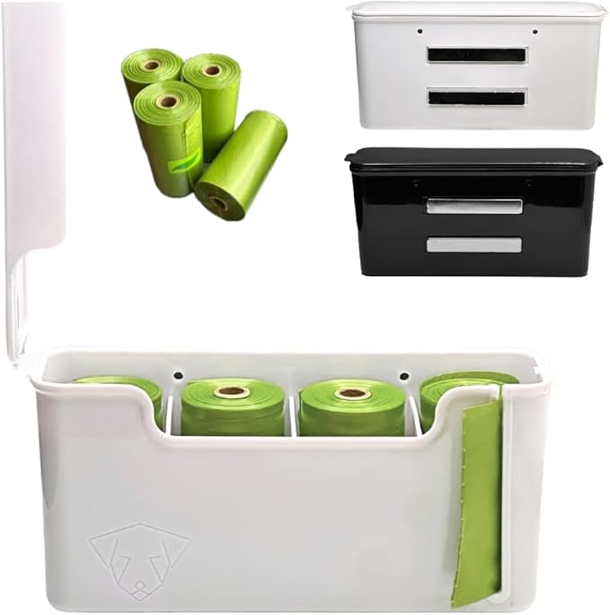 Skylar Pet Products - Dog Poop Bag Dispenser - Magnetic Mount - Indoor/Outdoor - Wall Mount - Waste Bag Dispenser - Magnet - Screw-on - Storage - Container + 60 Waste Bags (Storm White)