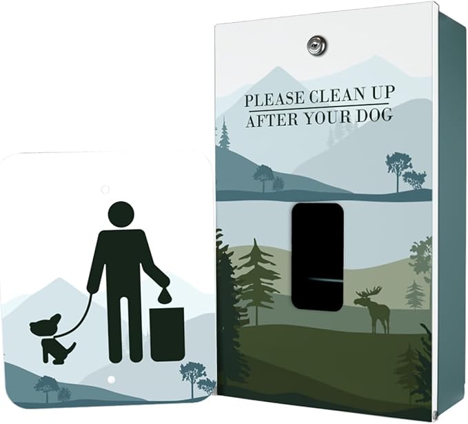 Zero Waste USA - Aluminum Dog Waste Station - Mountain Landscape | Green | DISPENSE-ART™ UV printed aluminum station with MittN™ mitten bags, 25% more dispenser storage, commercial outdoor design