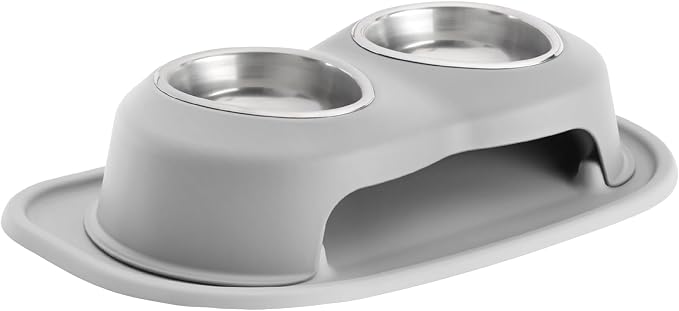 WeatherTech Double High Pet Feeding System - Elevated Dog/Cat Bowls - 4 inch High Light Grey (DHC1604LGLG)