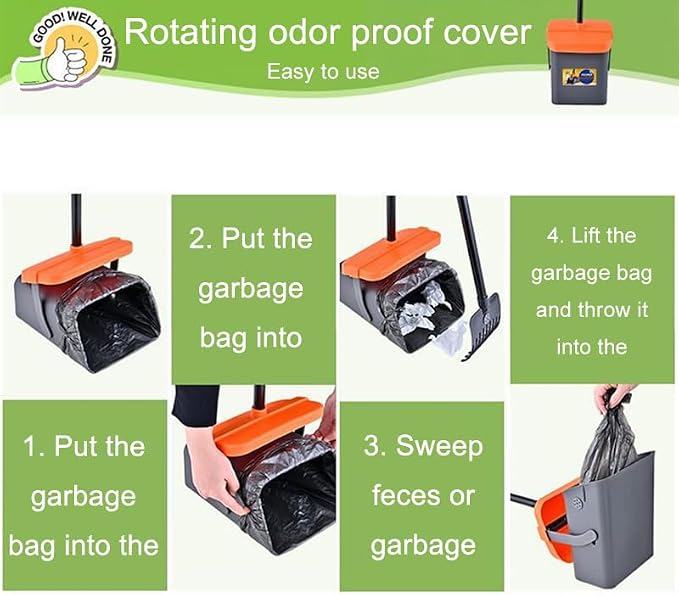 Pooper Scooper with 85 Bags & Swivel Box, 46-Inch Adjustable Long Handle and Rake, Heavy Duty Poop Scooper for Large Medium Small Dogs, Yard Lawn Kennel Waste Cleanup Tool