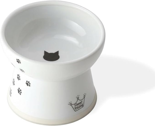 Necoichi Raised Cat Food Bowl – Ceramic Elevated Cat Bowl for Whisker & Neck Fatigue, Dishwasher Microwave Safe – Non-Slip & Anti Vomiting Ergonomic Design (Cats, Large Flat)