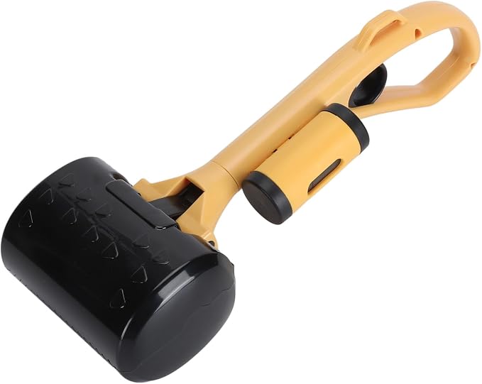 Dog Pooper Scooper, Heavy Duty Portable Jaw Clamp Style Pet Waste Cleanup Tool with Ergonomic Handle and Poop Bag Dispenser for Large Medium Small Dogs Yellow Black