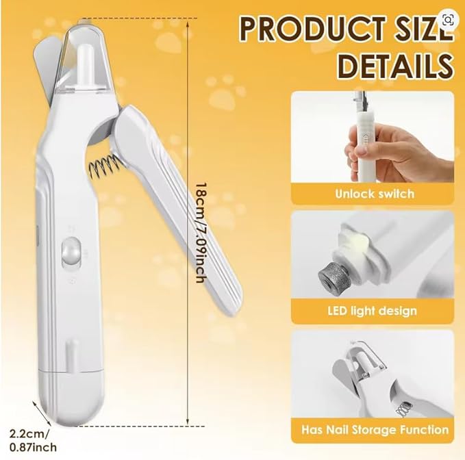 2-in-1 Dog Nail Clippers & Cat Nail Clippers Trimmers for Large Medium Small Cats Dogs Claw Grinder Quick Sensor Safety Guard Type-C Rechargeable with 2 LED Lights For Cat Dog Claw Care(White)