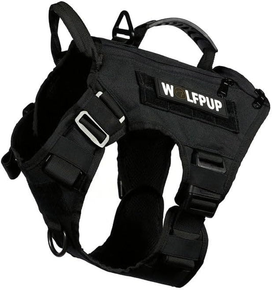 WOLFpak Tactical Dog Vest Harness No Pull Breathable (Alpha Black, Medium) | Dual Grab Handles, 1000D Nylon, Four-Point Adjustment, MOLLE Attachment Panels, Three Storage Pockets, Metal Alloy Buckles