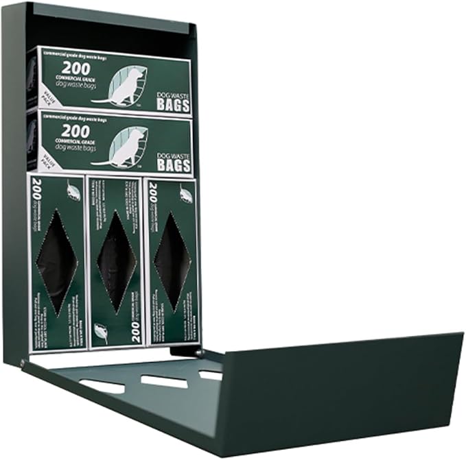Zero Waste USA - Aluminum Low Profile Dog Waste Station, Matte Green | 5' low-profile aluminum station with 400 roll bags, 25 liners, rust-proof construction, blends into parks and landscapes