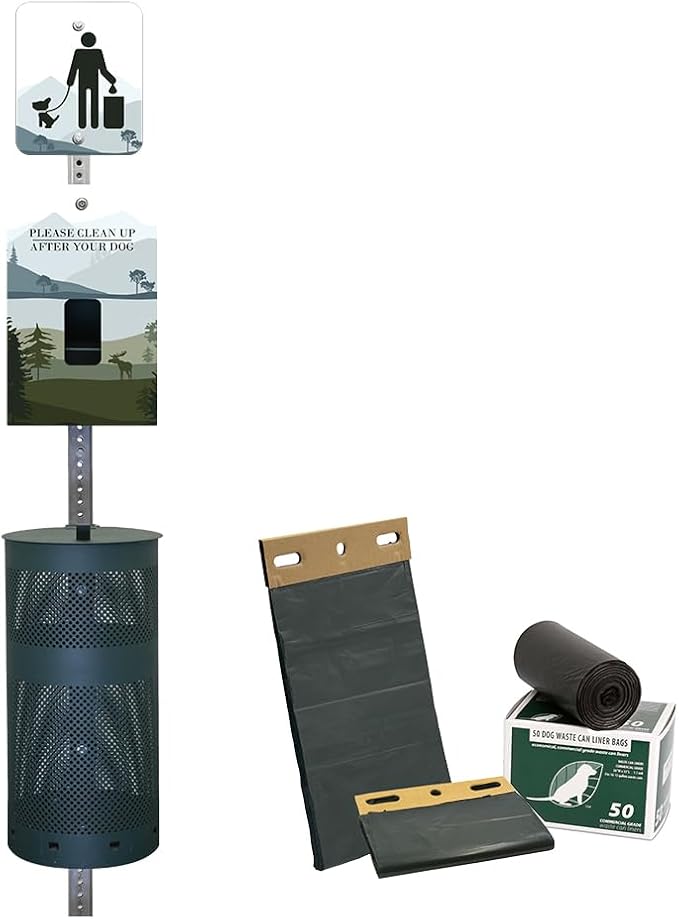 Zero Waste USA - Aluminum Dog Waste Station - Mountain Landscape | Green | DISPENSE-ART™ UV printed aluminum station with MittN™ mitten bags, 25% more dispenser storage, commercial outdoor design