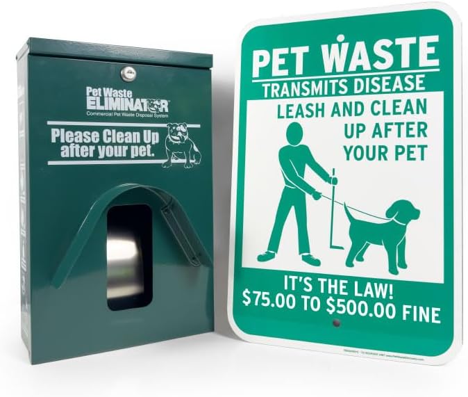 Pet Waste Station Kit with 12in x 18in Aluminum Sign - Rustproof Aluminum - FREE 200 Roll Bags & 50 Can Liners ($70-$500 Sign)