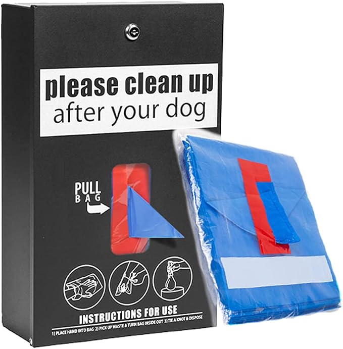 Doggie Walk Bags® Starter Station - Matte Black | 400 Blue Tie-Handle Bags | Rust-proof aluminum dispenser with 400 blue tie-handle bags, locking hood, wall/post mount, 10-year warranty