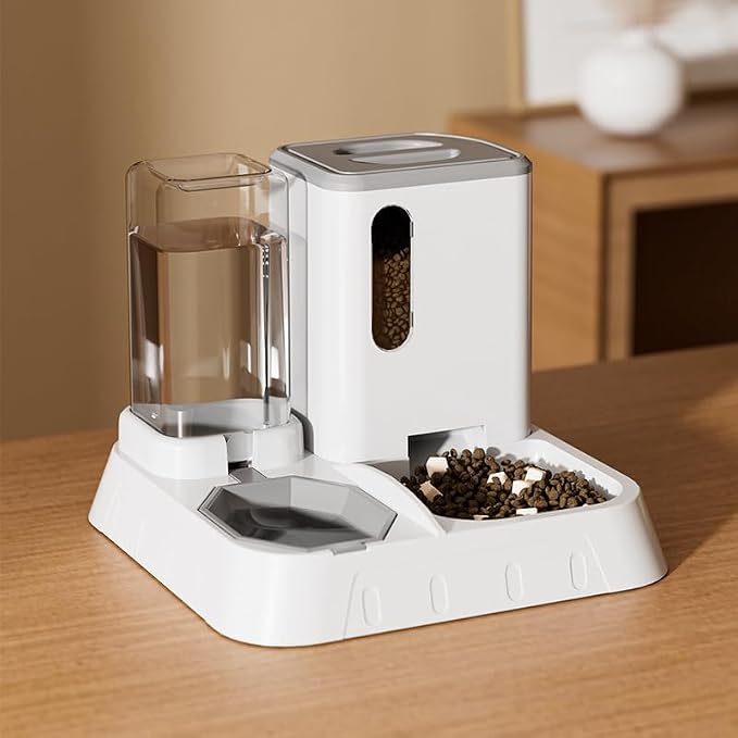 Automatic Pet Feeder & Water Dispenser – 2-in-1 Large Gravity Dog & Cat Food Feeder Water Bowl – Easy to Clean, No Power Needed – Durable, Non-Slip, Indoor/Outdoor Pet Station (Grey)