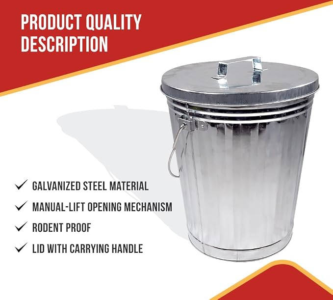 Mytee Products 2 Pack Galvanized Trash Can w/Lid Ideal for Trailers - 6 Gallon Steel Mounted Small Outdoor Garbage Can for Home, Office, Bathroom, Kitchen - Fire and Heat Resistant