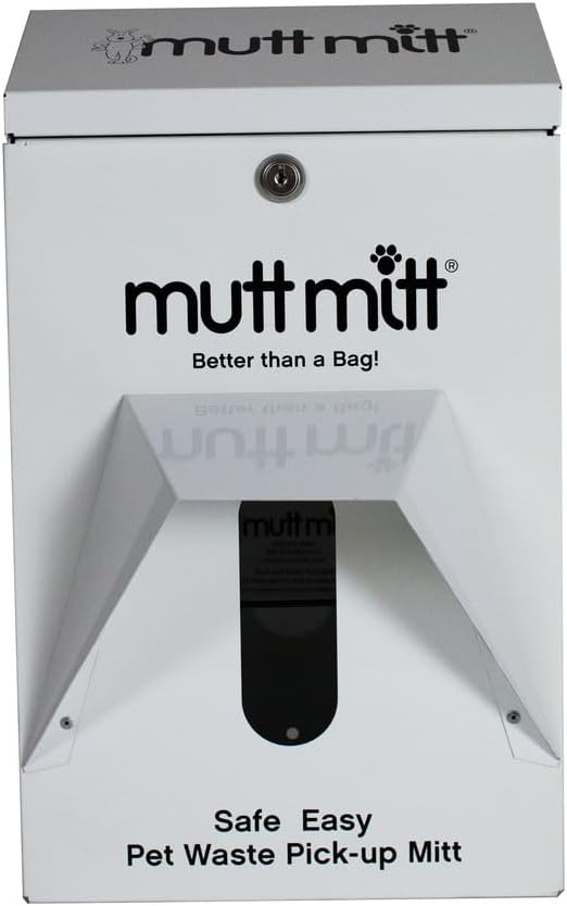 Mutt Mitt® Aluminum Dog Waste Starter Station - Gloss White | Singles | Rust-proof aluminum dispenser, includes 400 header bags, locking hood, fits all 5" header refills, hardware included