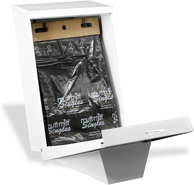 Mutt Mitt® Rustproof Commercial Grade Aluminum Low Profile Dog Waste Station with 400 Dog Waste Bags (No Sign) (White/Black - Singles Bags)