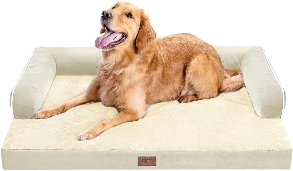 Large Dog Bed Orthopedic Washable: Extra Large Big Dog Bed with Removable Bolster & Memory Foam Couch Sofa - Waterproof Washable with Cover