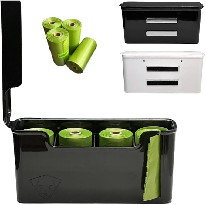 Skylar Pet Products - Dog Poop Bag Dispenser - Magnetic Mount - Indoor/Outdoor - Wall Mount - Waste Bag Dispenser - Magnet - Screw-on - Storage - Container + 60 Waste Bags (Black)