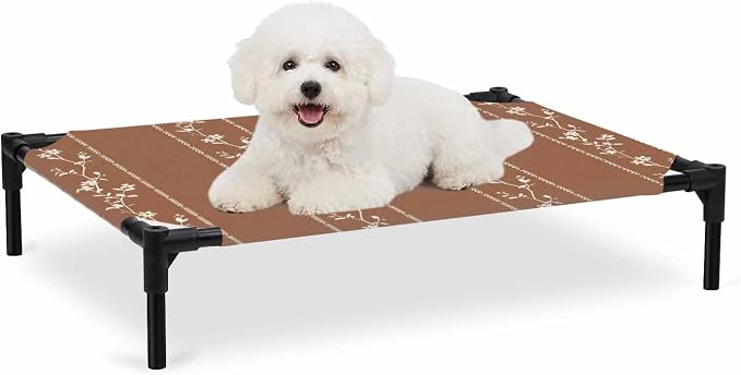 Outdoor Elevated Dog Bed for Medium Dogs, Brown Flowers Branch Breathable Cooling Raised Dog Cot for Indoor/Outdoor, Spring Summer Farmhouse Botanical Waterproof Elevated Pet Beds, M 24 x 20 in
