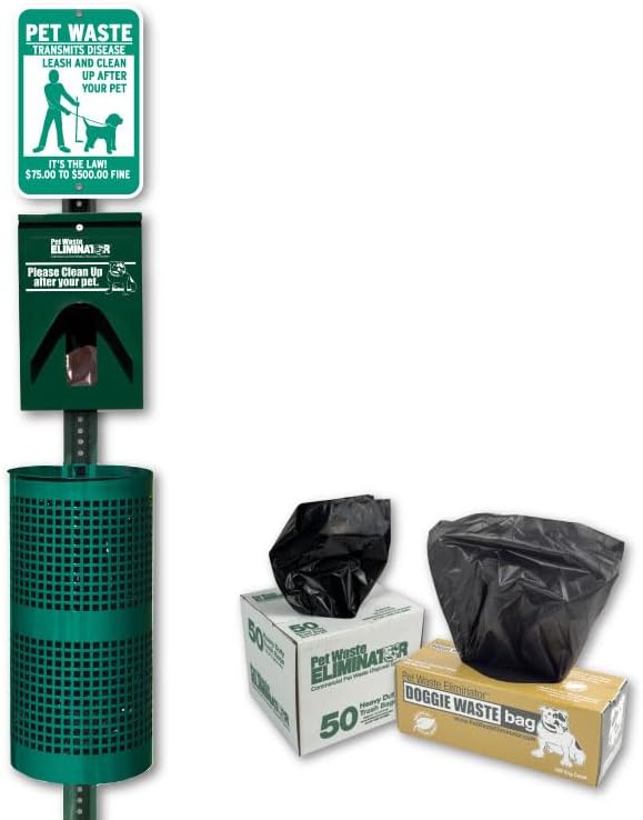 Pet Waste Station Kit with 12in x 18in Aluminum Sign - Rustproof Aluminum - FREE 200 Roll Bags & 50 Can Liners ($70-$500 Sign)