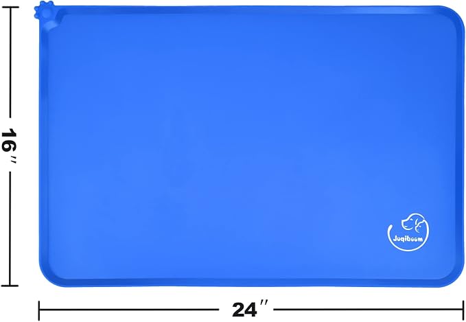 Silicone Waterproof Dog Cat Pet Feeding Mats, Non Slip, Easy Clean Pet Dog Cat Bowl Mats Placemat (24" x 16") Navy Blue