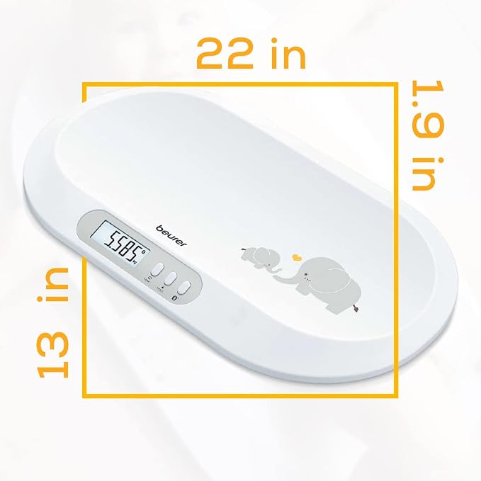 Beurer BY90 Digital Baby & Pet Scale with Bluetooth for Infants, Cats & Dogs, Weighing in Lbs/Oz/Kg up to 44 lbs, Hold & Tare Function for Accuracy & Curved Platform