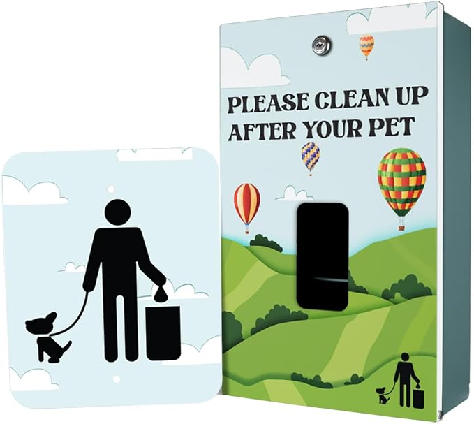 ZERO WASTE USA - Aluminum Dog Waste Station - Hot Air Balloon | Matte Green | DISPENSE-ART™ UV printed aluminum station with MittN™ mitten bags, 25% more dispenser storage, commercial outdoor design