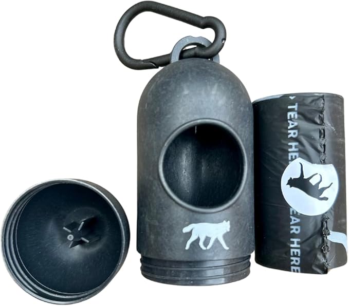 ROMNG Compostable Dog Poop Bags with Balck Dispenser, Plant-Based, TUV Certified, Unscented, Leak-Proof, 7 Rolls, 105 Bags, Black