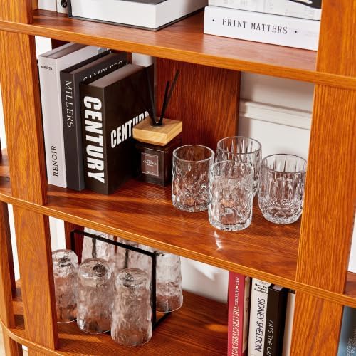 Tall Book Shelf Unit Combo, 5 Layer Storage Shelves Organizer, Modular Open Back Grid Bookcase for Home Office Decor, Dark Oak