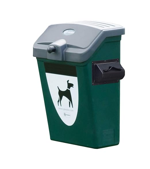 7 Gallons Plastic Outdoor Garbage Can for Dog Poop with 1000 Dog Waste Pick up Bags Self Returning Lid and Moulded Liner | Fido (Green, Wall Mounting Kit)