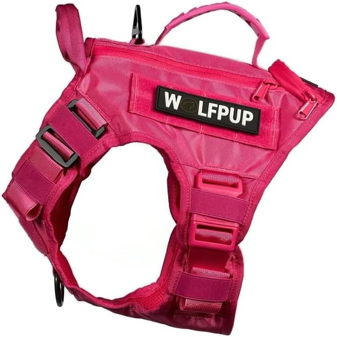 WOLFpak Tactical Dog Vest Harness No Pull Breathable (Neon Pink, Large) | Dual Grab Handles, 1000D Nylon, Four-Point Adjustment, MOLLE Attachment Panels, Three Storage Pockets, Metal Alloy Buckles
