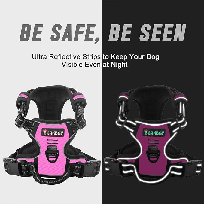 BARKBAY Dog Harness No Pull for Small Sized Dog Front Back Clips,Dog Vest | Soft Padded No Choke With Handle,Easy On&Off,Adjustable Reflective For Walking Training Running(Pink,XS)
