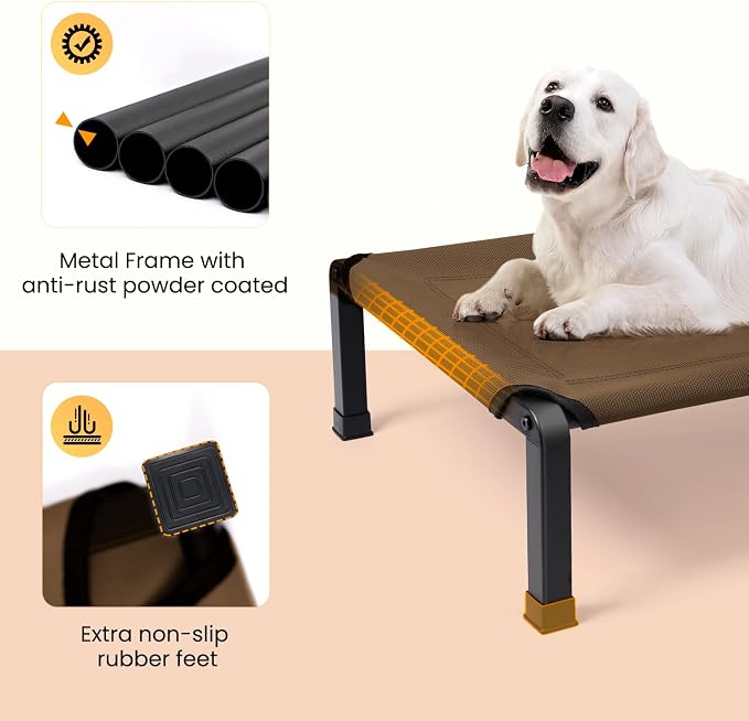 Elevated Dog Bed, Cooling Raised Pet Cot with Chew Proof Mesh Fabric and Steel Frame, Portable Dog Cot Bed with No-Slip Rubber Feet, 60 in