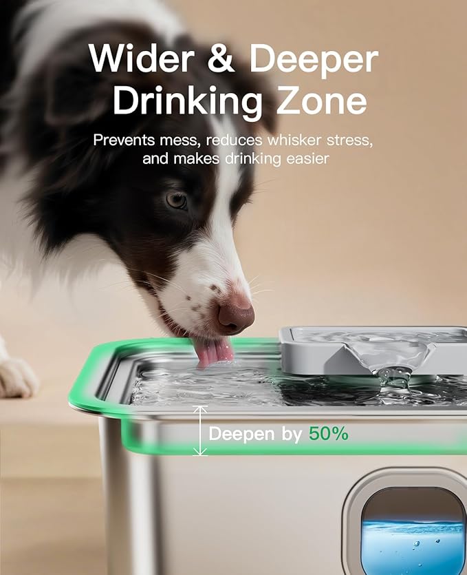 4Gal/15L Dog Water Fountain for Large Dogs, Stainless Steel Large Pet Drinking Fountain, Automatic Dog Water Bowl Dispenser with Deeper & Wider Drinking Area, Multi-Filtration, Ultra-Quiet, 6 Filters