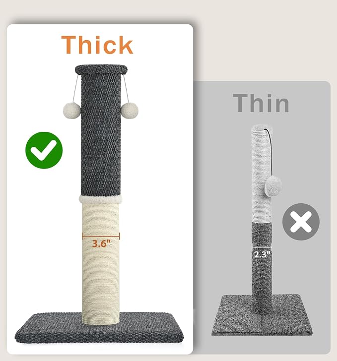 Made4Pets Cat Scratching Post with Sisal & Carpet for Indoor Cats, 23.6" | Cat Scratcher with Wide Stable Base, Interactive Hanging Toys, Ideal for Kittens, Small Cats and Everyday Indoor Play