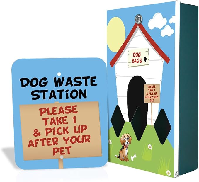 Zero Waste USA - DISPENSE-ART™ Mini Dog Waste Station - Dog House | UV-printed aluminum bag station with 400 bags, 25% larger dispenser, installs beside existing trash cans, 10-year warranty