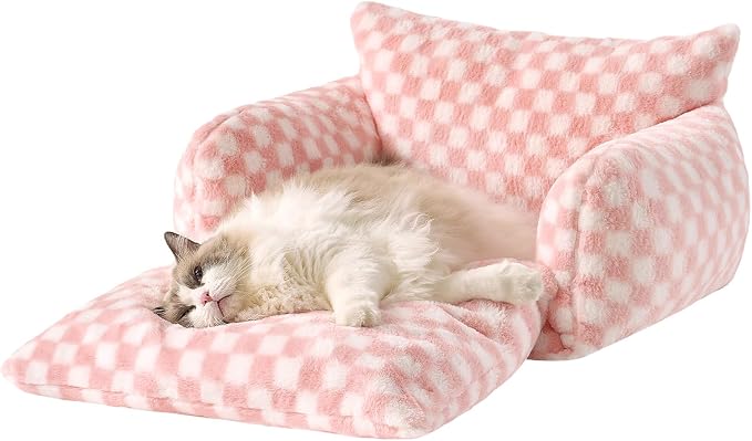 Hollypet Cat Bed Small Dog Orthopedic Couch Beds for Pets up to 20 lbs | Fluffy Multifunctional Double-Layer Warming Kitten Pet Couch Orthopedic Beds with Machine Washable Cover and Non-Slip Bottom