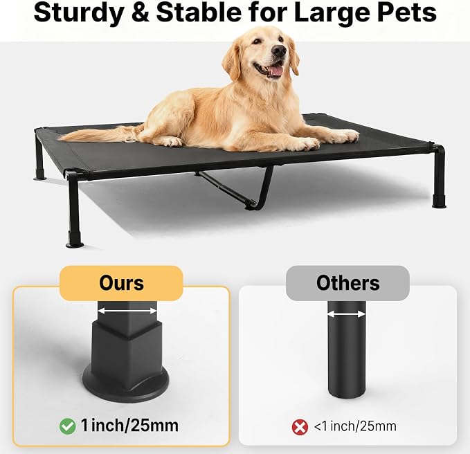 Veehoo Elevated Dog Bed with Fluffy Plush Bolster Cushion, Dog Couch Bed | Cooling Raised Dog Bed for Large Dogs, Washable Orthopedic Pet Cot with Removable Mat, Breathable Mesh, Non-Slip, 53", Grey