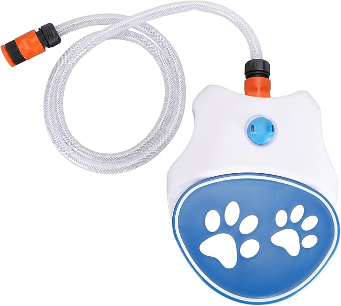 Dog Water Fountain, Activated Step On Outdoor Pet Drinking Dispenser with Hose for Large Dogs Hydration Training Blue Plastic 10.43x8.27x3.15in