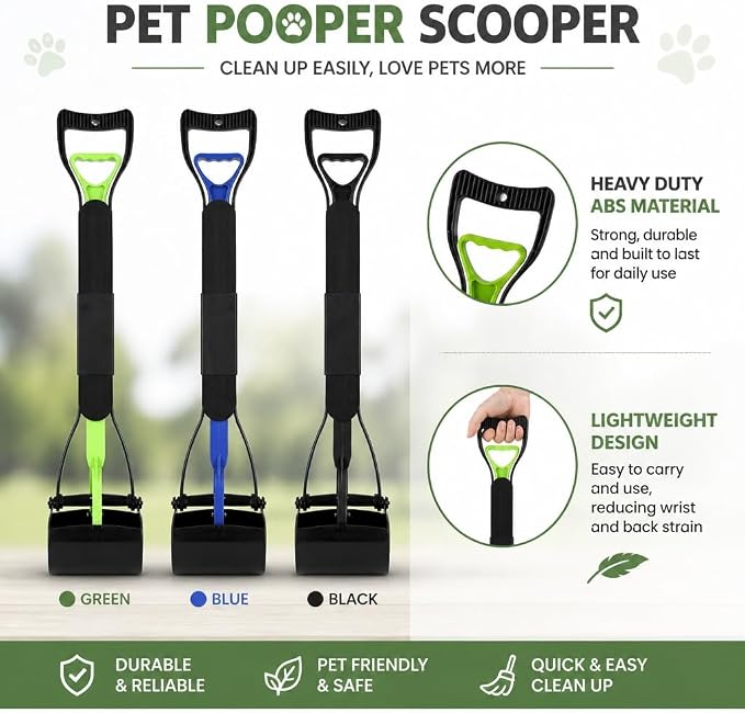 32" Long Handle Pooper Scooper for Large Dog, Heavy Duty Poop Scoop for Yard, Foldable, Portable