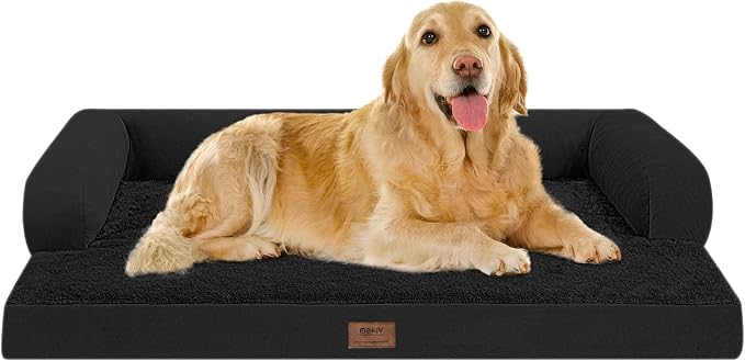 Orthopedic XL Dog Bed with Bolster for Extra Large Size Dogs | Pillow Support for Neck Relief, Egg Crate Foam, Skin-Friendly Surface, Waterproof Liner, Anti-Slip Bottom, 42 x 30 Inch