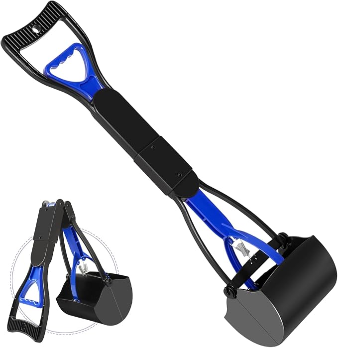 Non-Breakable Pet Pooper Scooper for Dogs and Cats with Long Handle High Strength Material and Durable Spring for Easy Grass and Gravel Pick Up (Blue)
