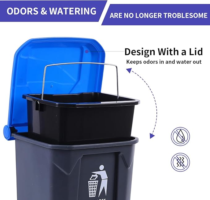 Pooper Scooper 2 Pack with 20 Litre Step Dog Poop Trash Can, 28" Long Handle Dog Poop Scoopers for Large Small Dogs Heavy Duty, Removable Inner Bucket for Outdoors, 50 Waste Bags Included (Blue)
