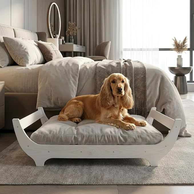 Perugina Wood Elevated Raised Dog Bed Frame Mat Set,MaplePattern,80lb | Trainer Recommended DutchDesign Sturdy Attractive Dog Sofa Couch Furniture